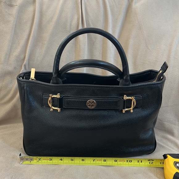 Tory Burch Horsebit Jaden Black Soft Pebbled Leather Satchel - Picture 2 of 9